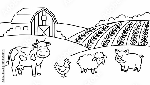 Cute Farm Animals in a Field.