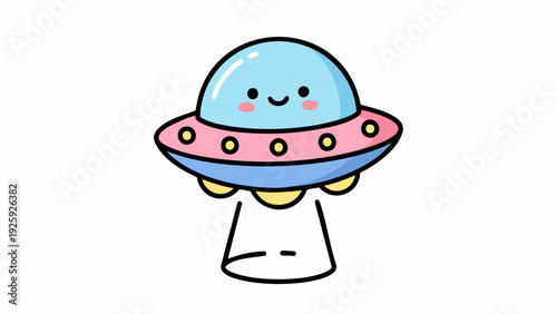 Cute Kawaii UFO Spaceship with Friendly Alien Face.