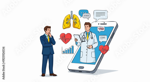 Doctor Consultation on Smartphone Screen with Patient Thinking.