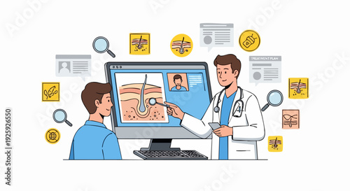 Doctor Explaining Skin Anatomy to Patient on Computer Screen.