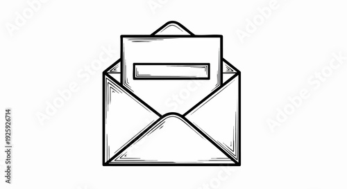 Hand Drawn Open Envelope with Document Inside.