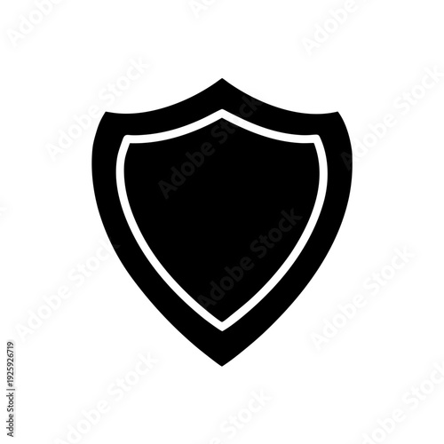 A sleek black and white shield icon representing protection and security.