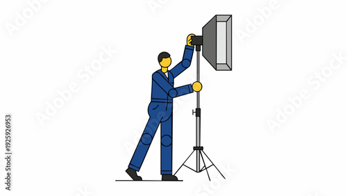 Man Adjusting Professional Studio Lighting Equipment for Photography.
