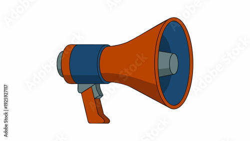 Orange and Blue Megaphone Illustration on White Background.