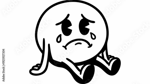 Sad cartoon character crying with tears and slumped posture.