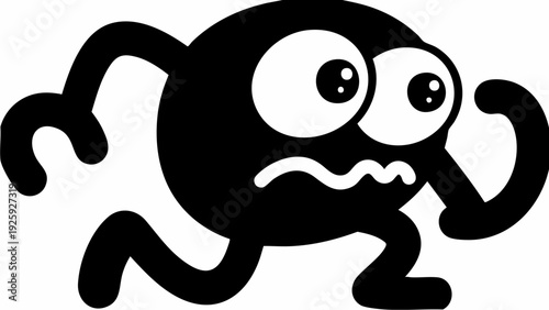 Scared Black Cartoon Monster Running Fast Away.