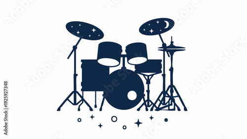 Silhouette of a Drum Kit with Celestial Accents.