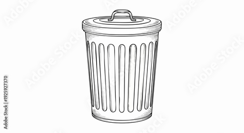 Simple Line Drawing of a Classic Metal Trash Can.