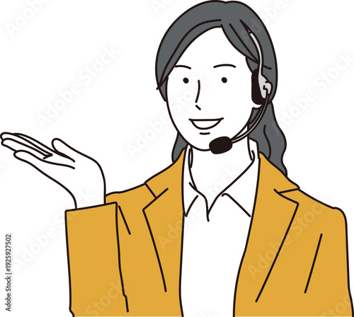案内をするコールセンターの女性のイラスト素材