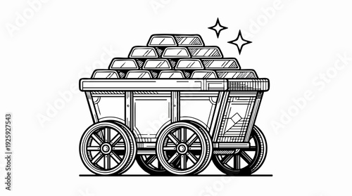 Treasure Cart Filled With Gold Bars Illustration.