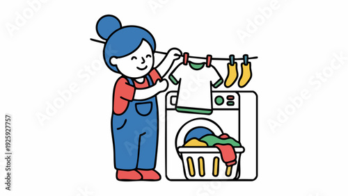 Woman hanging clothes to dry after laundry.