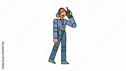 Woman in uniform holding a walkie-talkie and communicating.
