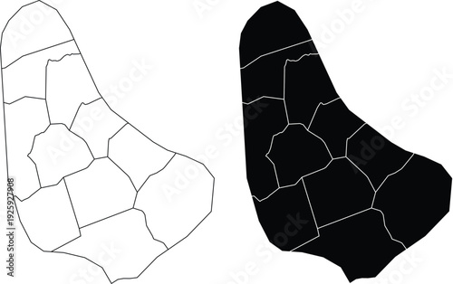 Barbados map with internal parish divisions outline