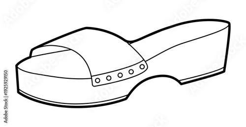 Clog sandal shoe women single line. Platform slide sandal for vacation poolside relaxed look. Technical fashion illustration CAD mockup clean vector man unisex isolated modern style.