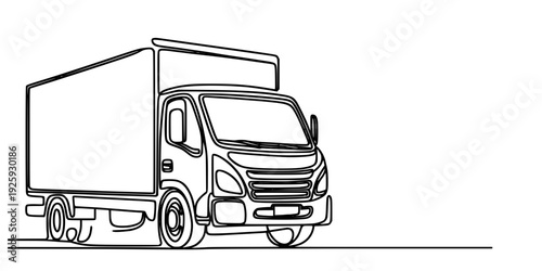 truck isolated on white background, one continues line