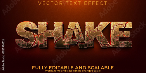 cracked and distressed Shake word text effect with the , golden letters on a dark background.