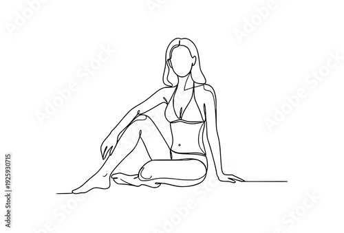 Single Line Abstract Woman Body in Bikini Minimal Female Outline Drawing Vector Isolated on White Background