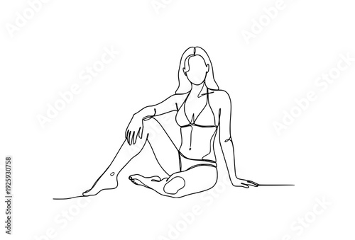 Single Line Abstract Woman Body in Bikini Minimal Female Outline Drawing Vector Isolated on White Background
