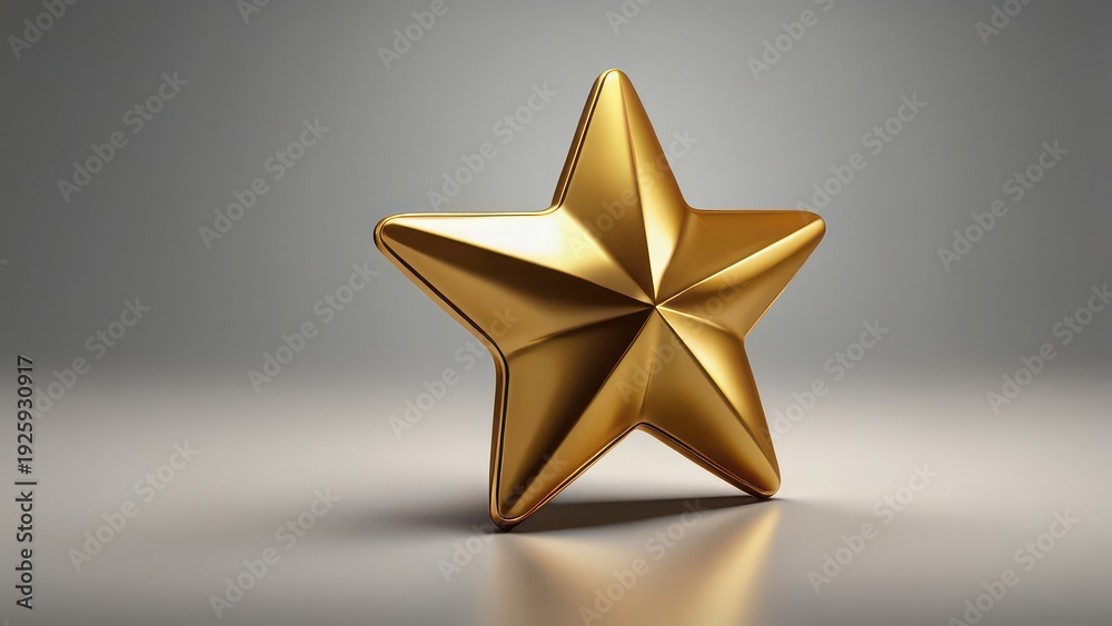 Fototapeta premium A shiny gold star award on a gray background with a reflective surface