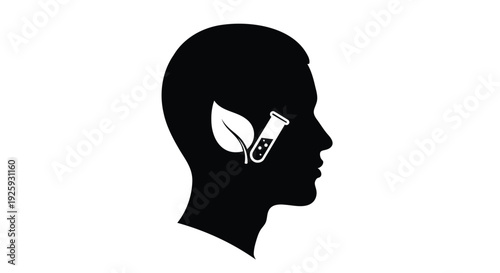 Eco-friendly human head icon with leaf and test tube