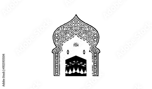 Ornamental Holy Kaaba with Islamic Dome Arch Luxury Vector Illustration