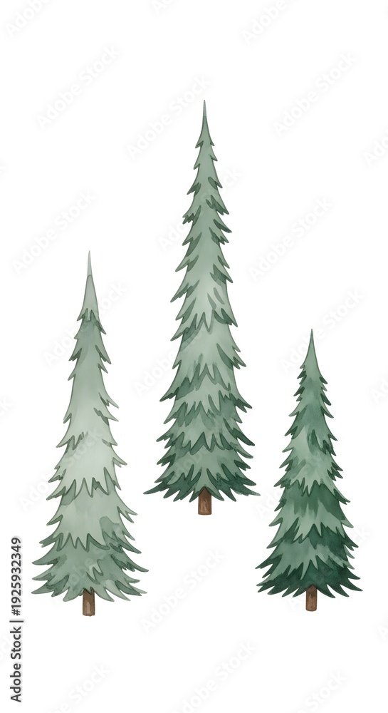 Obraz premium Watercolor Pine Trees Collection - Evergreen Forest Art