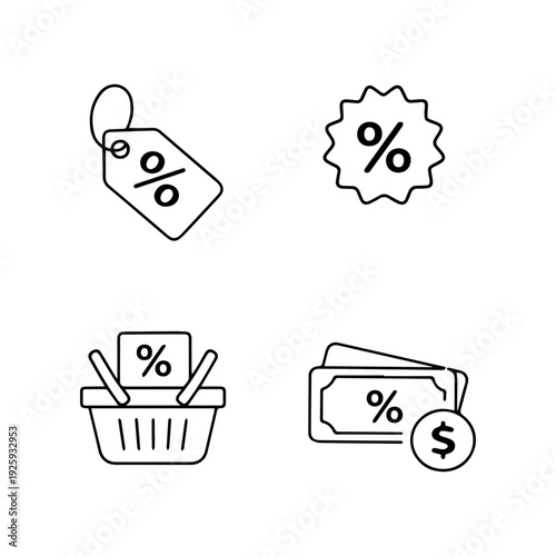 Discounts line icon set vector 
Vector set of icons on a white background