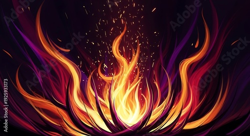 Vibrant abstract fire flames dancing in the darkness