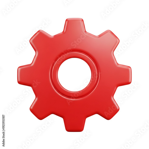 3D Red Gear Wheel with Eight Teeth on Black Background mechanical