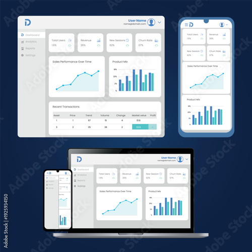 Responsive SaaS Analytics Dashboard UI Design with Desktop and Mobile App Mockup