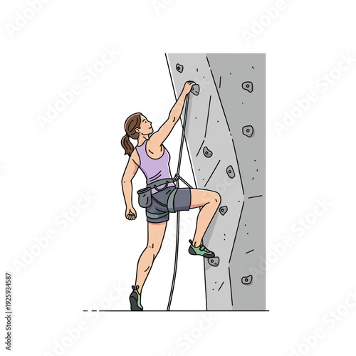 Woman rock climbing on an artificial climbing wall.