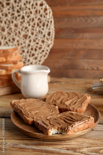 Plate of toasts with peanut...
