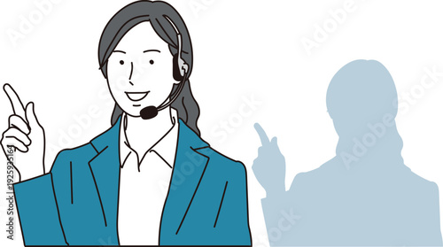 案内をするコールセンターの女性のイラスト素材