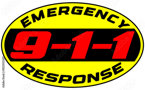 911 Call Emergency Response black red yellow Oval sign