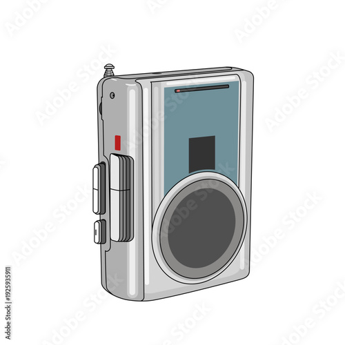 FM radio and Cassete audio music player and recorder technology retro style on grey color