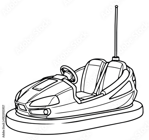 Line art illustration of a bumper car depicting a carnival ride for entertainment
