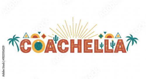 Coachella music festival logo with colorful desert sunset elements and palm trees
