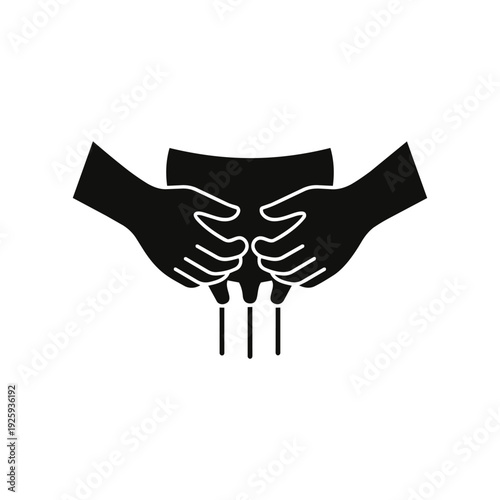 Minimalist Black Milking Cow Udder Icon - Hand Milking and Dairy Farming Flat Vector Illustration