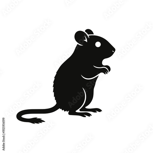 Minimalist Black Gerbil Silhouette Icon - Desert Rodent and Small Pet Flat Vector Illustration