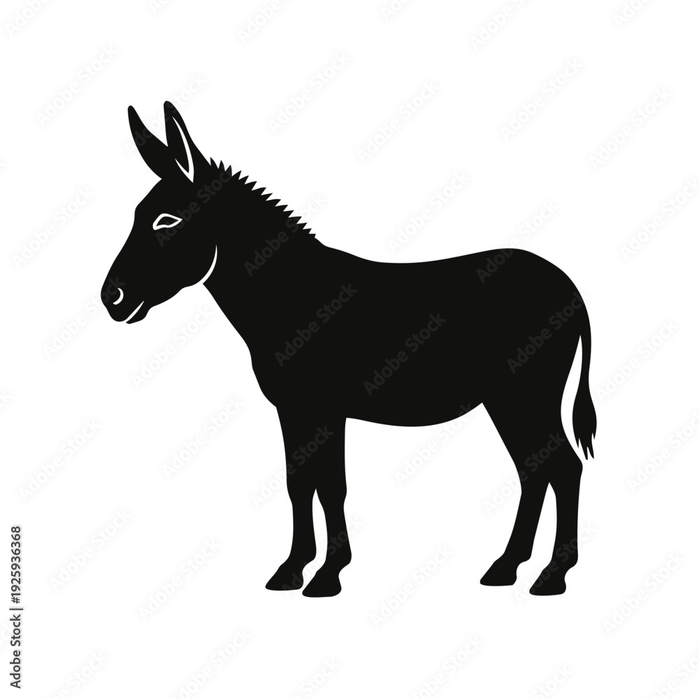 Fototapeta premium Minimalist Black Donkey Silhouette Icon - Burro and Livestock Flat Vector Illustration