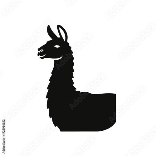 Minimalist Black Llama Silhouette Icon - South American Camelid and Alpaca Farm Vector Illustration