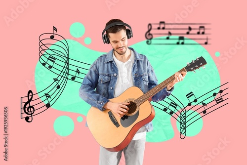 Bearded man in headphones p...