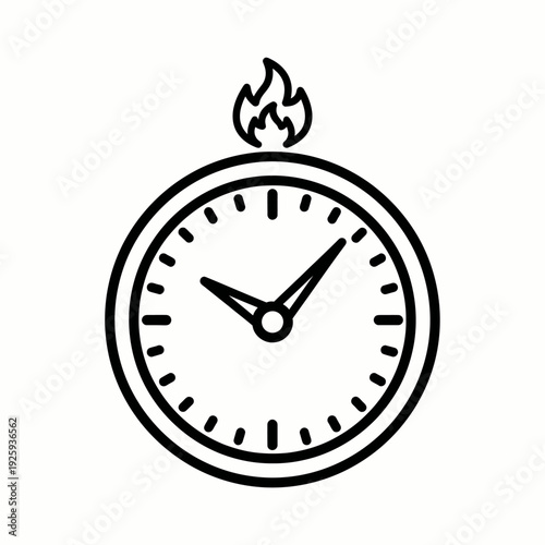 Clock with flames on top symbolizing urgency and time pressure.