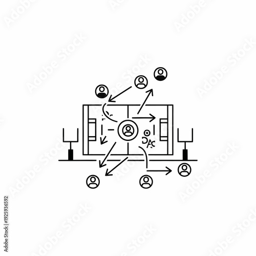 A team strategy being visualized with the use of a diagram, showing people as characters on the field