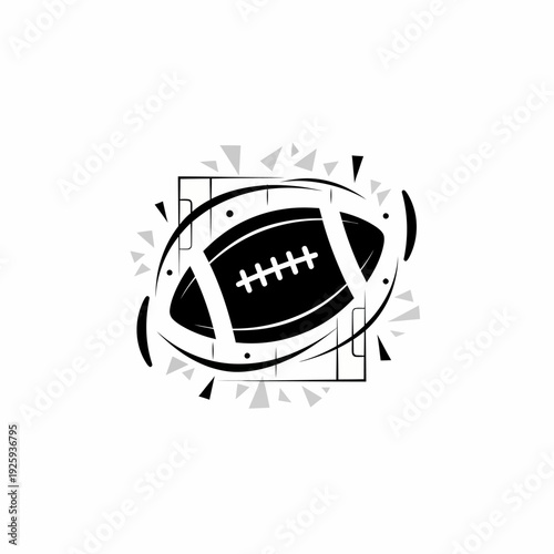 Black and white drawing of an american football with a field, perfect for sports related content.