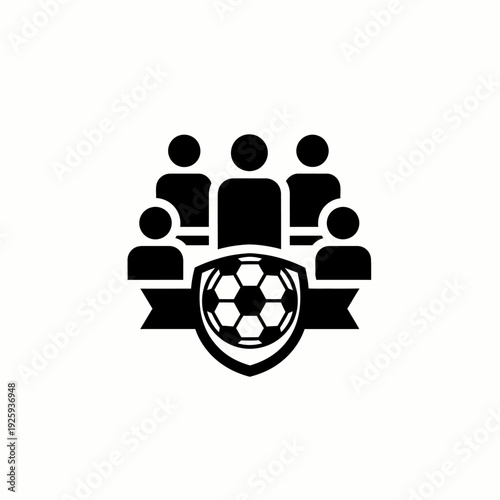 Soccer team emblem with soccer ball and a shield and figures of player