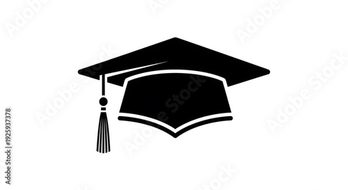 A black and white illustration of a graduation cap, a symbol of academic achievement and higher education