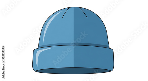 Blue knitted beanie hat illustration. Cozy winter headwear, perfect for cold weather apparel, casual fashion designs. Symbolizes warmth, modern style outdoor wear
