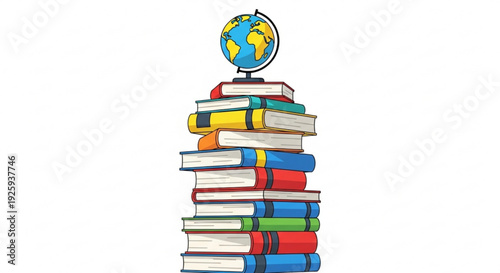 Stack of colorful books with a globe on top for education and learning