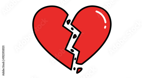 Broken Heart Illustration with Cracked Shape.